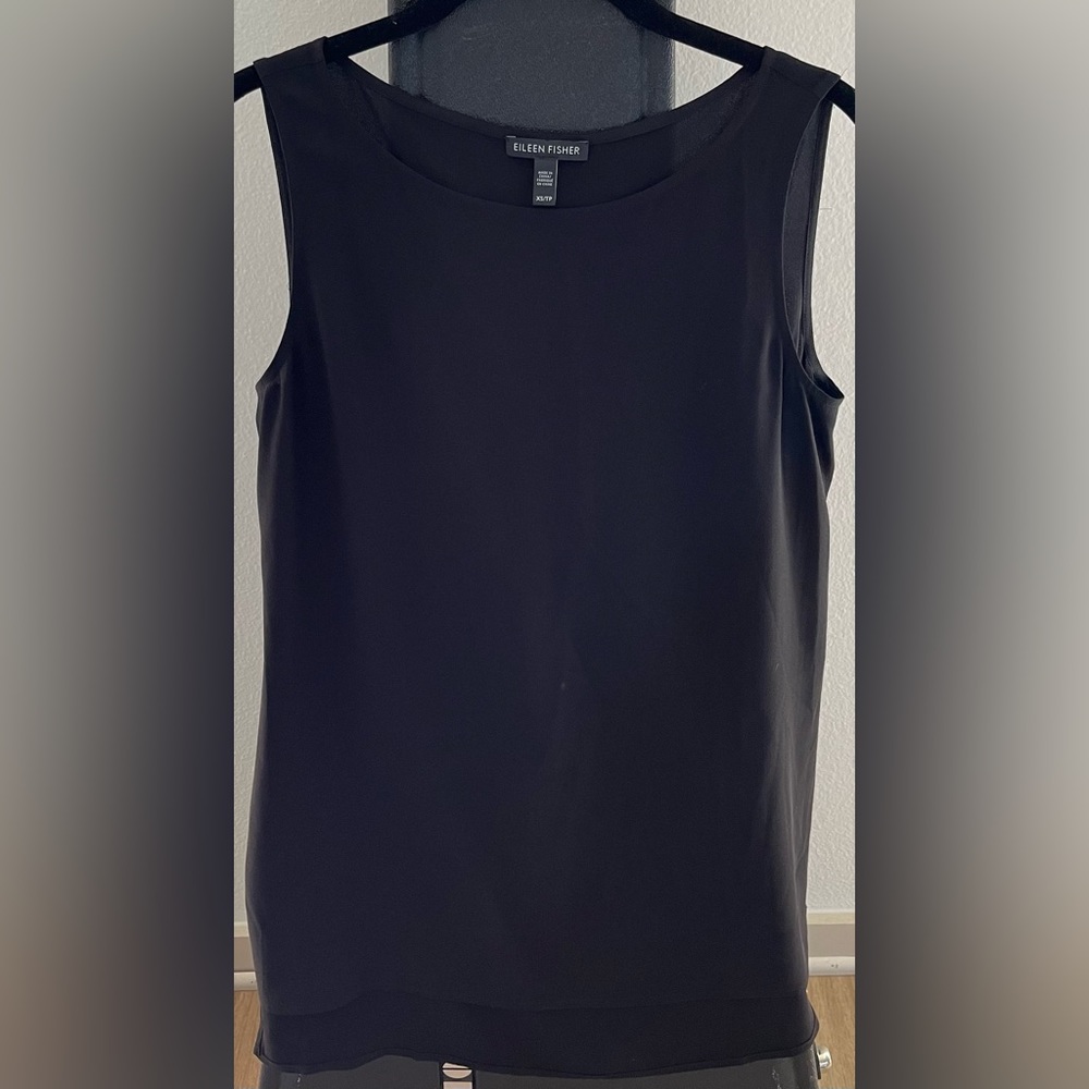 Eileen Fisher silk high low black XS sleeveless flowy